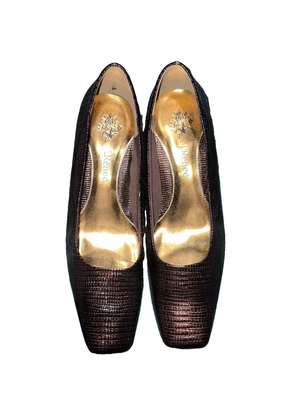 J. Renee Women’s Black Croc Embossed Faux Leather Square Toe Pumps 11